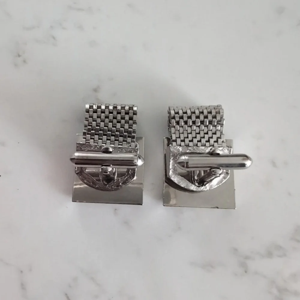 Vintage Silver Tone Mesh Wrap Cufflinks Mid Century Modern 1960s/70s